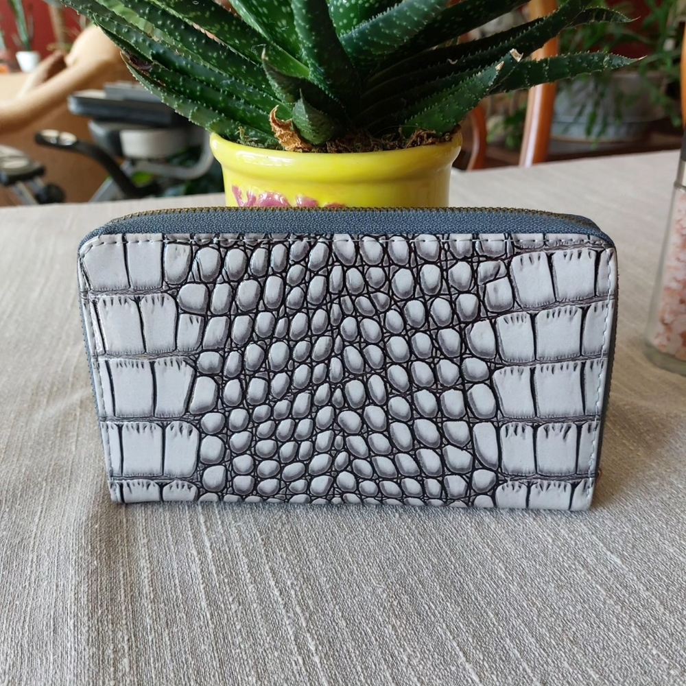 Crocodile Embossed Gray Wallet with Gold Hardware